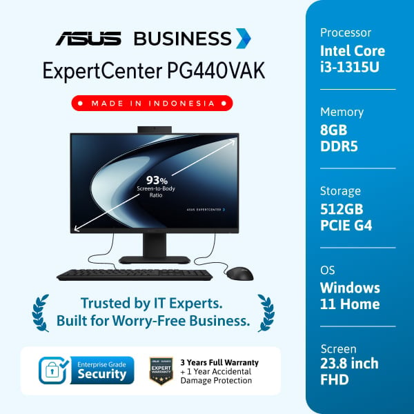 ASUS ExpertCenter PG440VAK i3/8GB/512GB SSD/WIN 11 HOME/23.8 Inch FHD