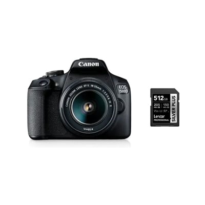 CANON DIGITAL EOS 1500D WITH LENS 18 55MM IS II WIFI (INCLUDE MEMORY CARD 512GB)